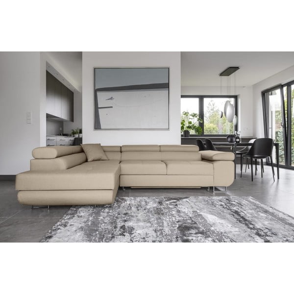 Bēšs salokāms/ar uzglabāšanas vietu stūra dīvāns (ar kreiso stūri/L veida) Anton – ELTAP-image-1