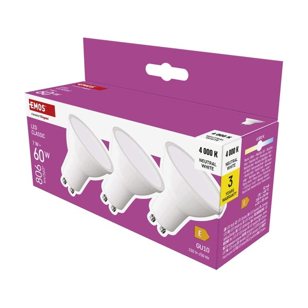 Neitrālas LED spuldzes ar GU10 spuldžu ietveri (3 gab.), 7 W – EMOS-image-3