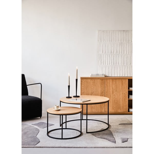 Apaļi žurnālgaldiņi ar ozolkoka imitācijas virsmu (2 gab.) ø 80 cm Yona – Kave Home-image-1