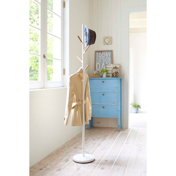 Balts grīdas pakaramais ar dižskābarža koka detaļām YAMAZAKI Plain Pole Hanger-image-1