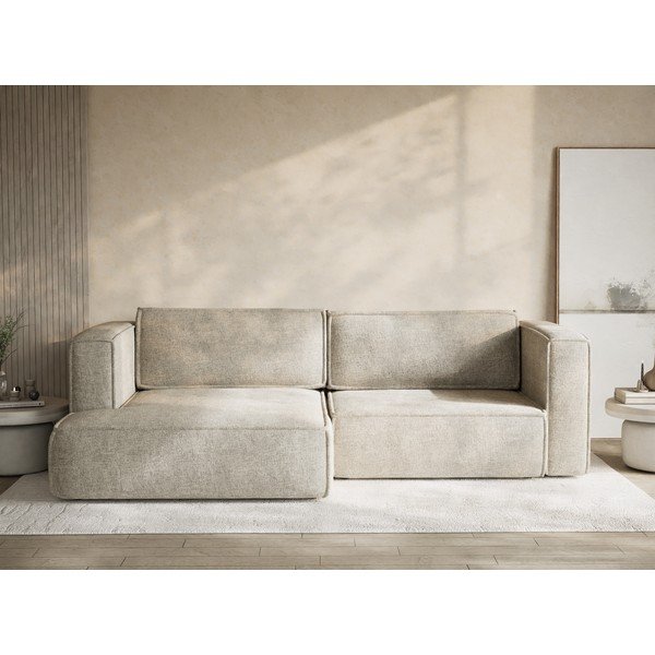 Bēšs salokāms stūra dīvāns no šenila auduma ar uzglabāšanas vietu (ar kreiso stūri/ar zvilni) Velto – Maison de Rêve-image-1