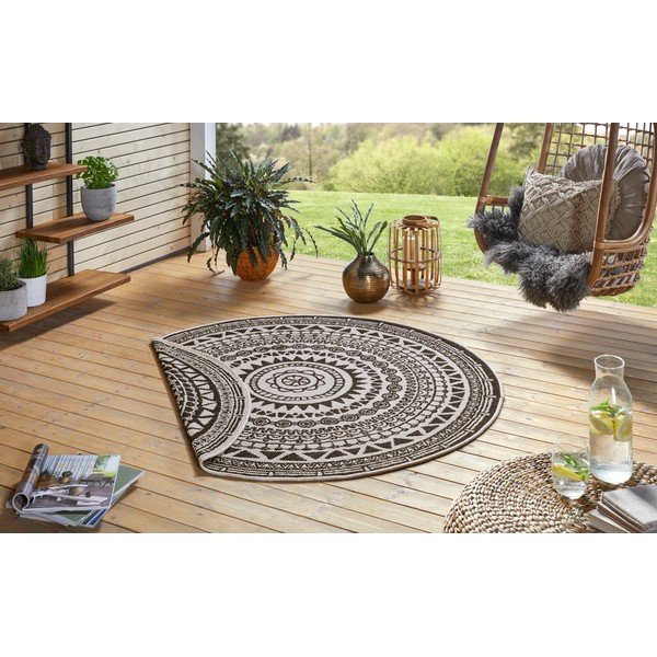 Melns un krēmkrāsas āra paklājs NORTHRUGS Coron, ø 140 cm-image-3