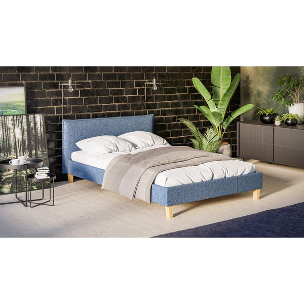 Zila mīksta divvietīga gulta ar režģi 140x200 cm Tina – Ropez-image-2