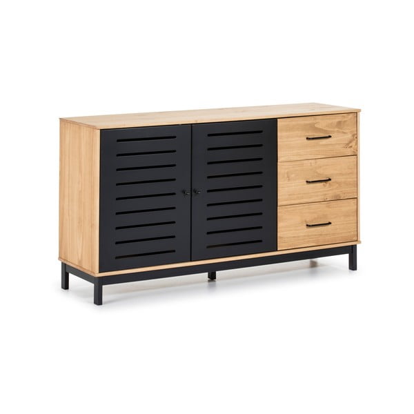 Kumode ar koka konstrukciju un melnām detaļām Marckeric Alessia, platums 141 cm-image-2