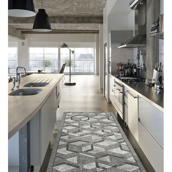 Pelēks un melns paklājs Floorita Hypnotik, 55 x 140 cm-image-1