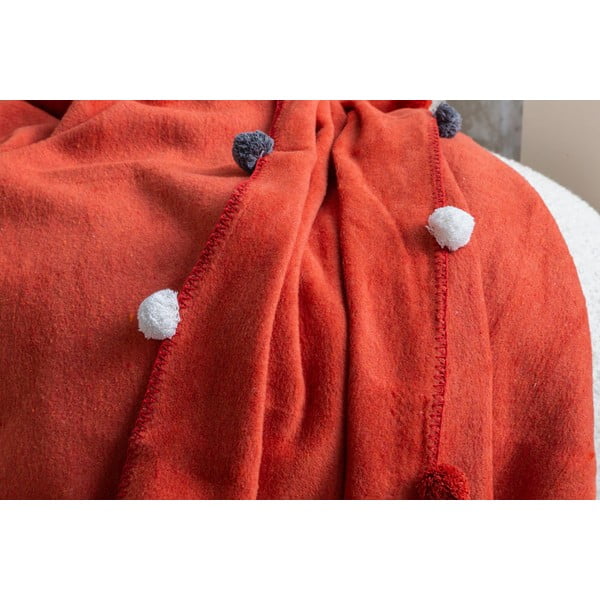 Ķieģeļu sarkans flīsa gultas pārklājs 150x200 cm Pom Pom – Mijolnir-image-3