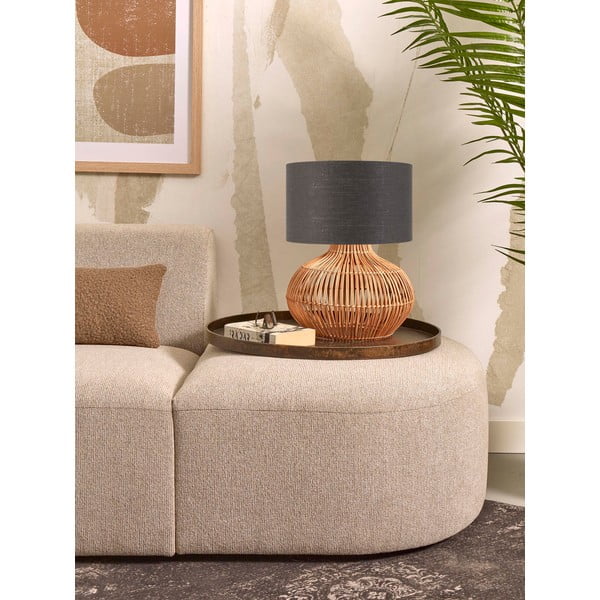 Tumši pelēka/dabīga toņa galda lampa ar auduma abažūru (augstums 48 cm) Kalahari – Good&Mojo-image-3