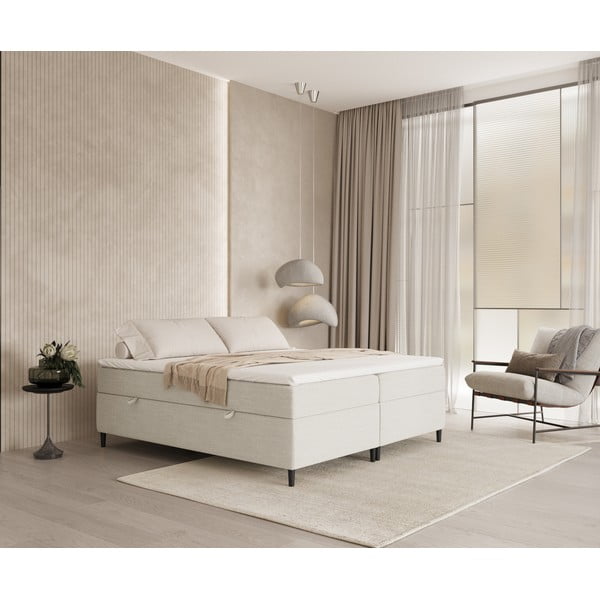 Krēmkrāsas atsperu gulta ar veļas kasti 180x200 cm Araya – Maison de Rêve-image-1