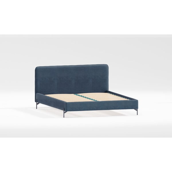 Tumši zila polsterēta vienvietīga gulta ar redelēm 90x200 cm Barker – Ropez