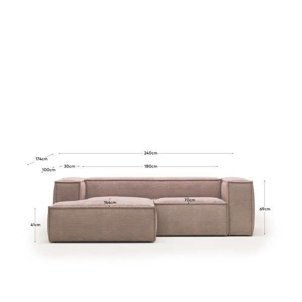 Gaiši rozā velveta stūra dīvāns (kreisais stūris) Blok – Kave Home-image-4