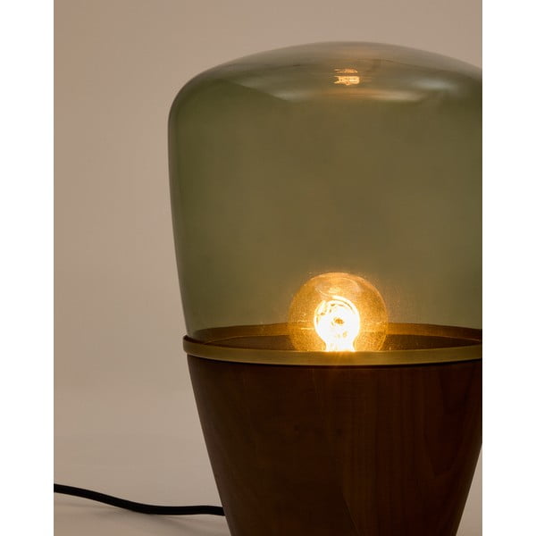 Zaļa/tumša dabīga toņa galda lampa ar stikla abažūru (augstums 30 cm) Silex – Kave Home-image-3