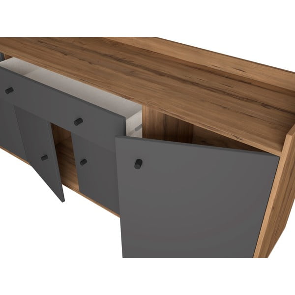 Pelēka zema kumode ar valriekstkoka imitāciju 180x84 cm Malta – Marckeric-image-4