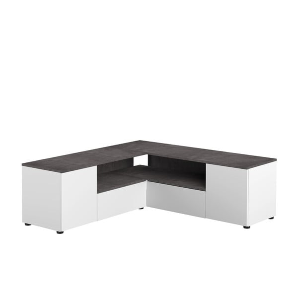 Balts/pelēks TV galdiņš ar betona imitāciju 130x46 cm Angle – TemaHome