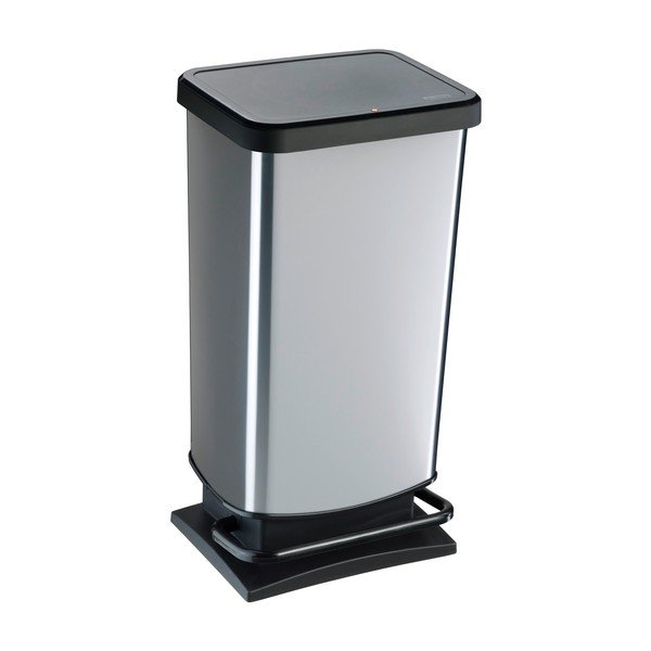 Sudraba krāsas plastmasas atkritumu tvertne ar pedāli 40 l Paso – Rotho