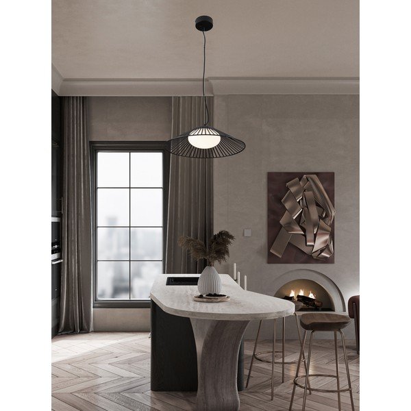Matēti melna metāla LED piekaramā lampa ar stikla abažūru ø 50 cm Brume – Nova Luce-image-1