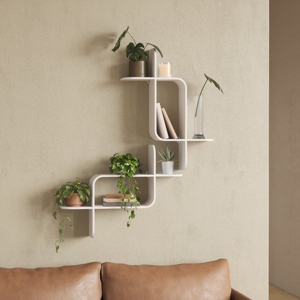 Balts daudzlīmeņu gumijkoka masīvkoka sienas plaukts 62 cm Montage – Umbra-image-1