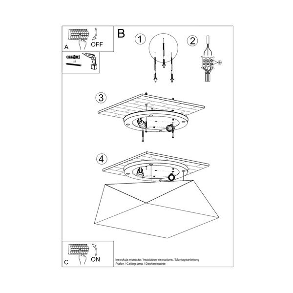 Melna griestu lampa 35x35 cm Koma – Sollux-image-3