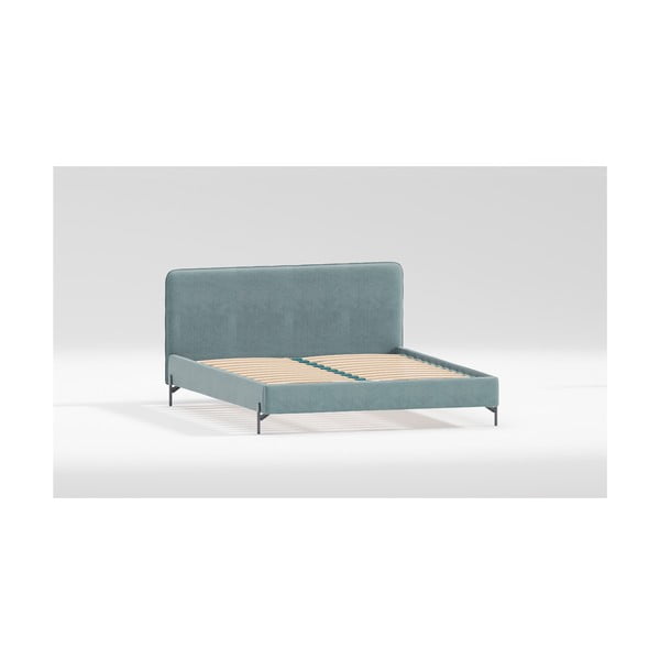 Gaiši zila polsterēta divvietīga gulta ar redelēm 140x200 cm Barker – Ropez