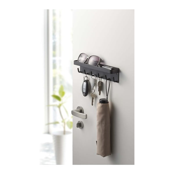 Melns sienas atslēgu turētājs ar plauktiņu YAMAZAKI Smart-image-1