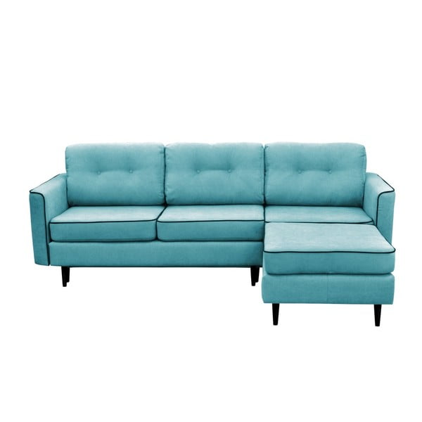 Turkīza zils trīsvietīgs izlaižams stūra dīvāns ar melnām kājām Mazzini Sofas Dragonfly, labais stūris