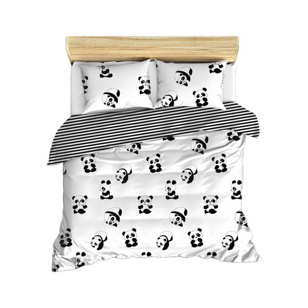 Melnbalta divguļamā bērnu gultas veļa 200x200 cm Panda – Mijolnir