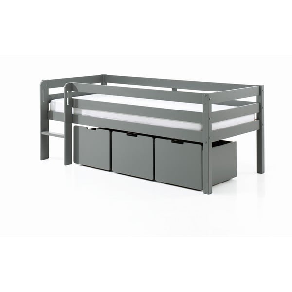 Pelēka paaugstināta gulta bērniem Vipack Pino, 90 x 200 cm-image-2