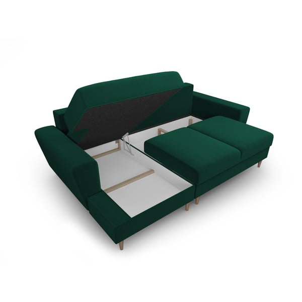 Zaļš samta salokāms stūra dīvāns ar uzglabāšanas vietu (ar kreiso stūri/ar zvilni) Kyoto – Cosmopolitan Design-image-3