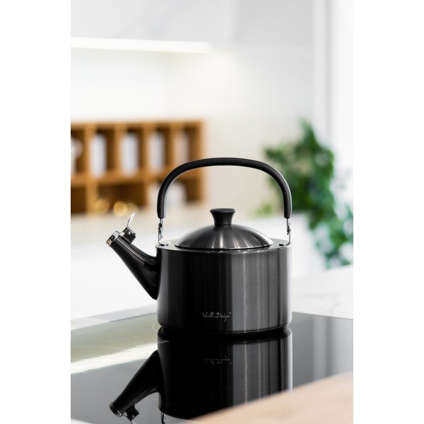 Melna tējkanna ar svilpi Vialli Design Diamante, 1,5 l-image-4