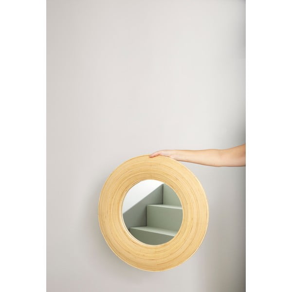 Sienas spogulis ar bambusa rāmi ø 60 cm Blush – Hübsch-image-2