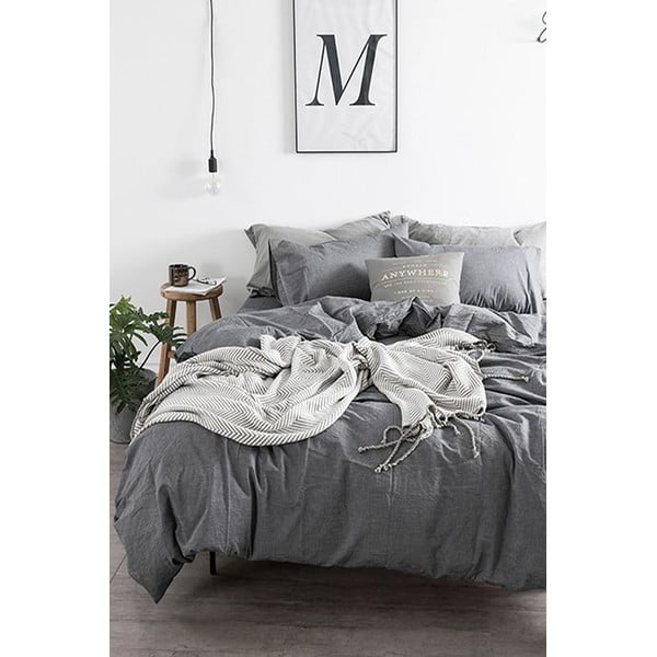 Pelēka divguļamā kokvilnas gultas veļa ar palagu 200x220 cm – Mila Home