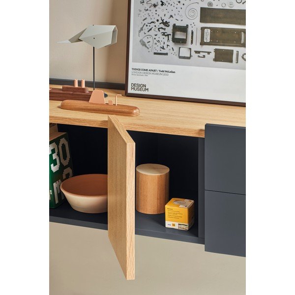 Antracīta pelēka/dabīga toņa zema kumode ar ozolkoka imitāciju 110x23 cm Otto – Teulat-image-1