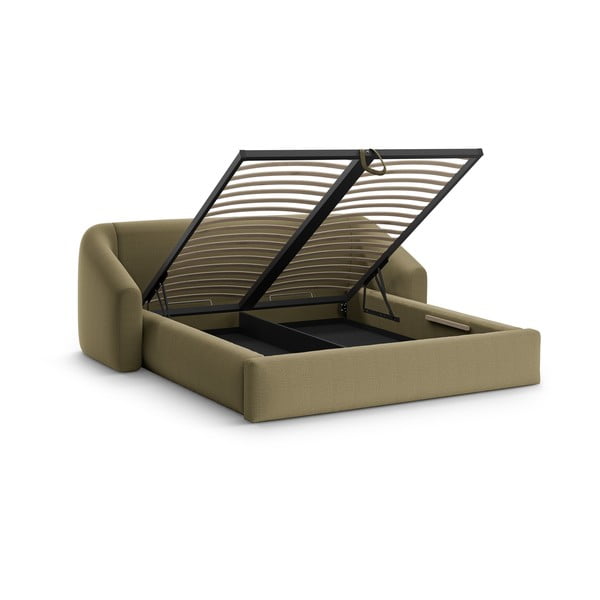 Zaļa polsterēta divvietīga gulta ar veļas kasti ar redelēm 200x200 cm Campi – Cosmopolitan Design-image-2