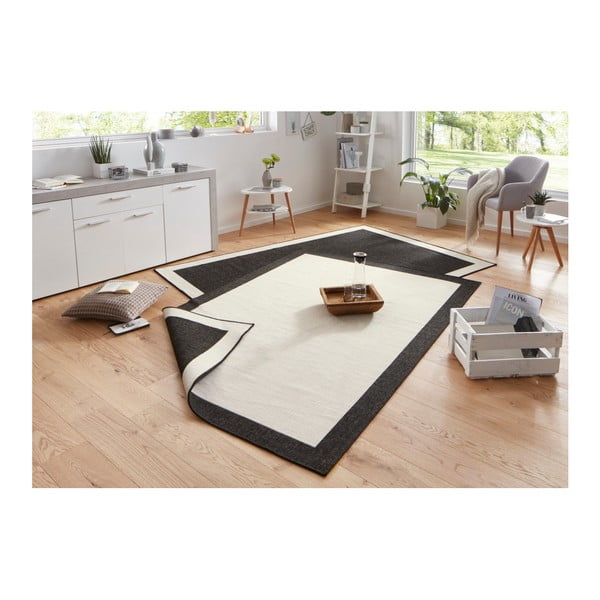 Melns un krēmkrāsas āra paklājs NORTHRUGS Panama, 80 x 150 cm-image-1