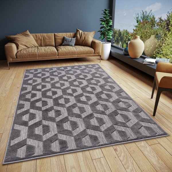 Antracīta pelēks paklājs 200x285 cm Iconic Hexa – Hanse Home-image-1