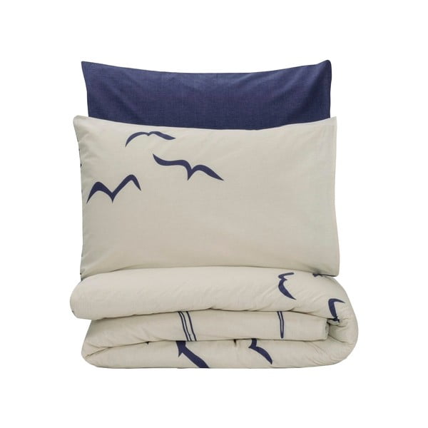 Zila/krēmkrāsas vienguļamā gultas veļa no ranforce kokvilnas 140x200 cm Larum – Mijolnir