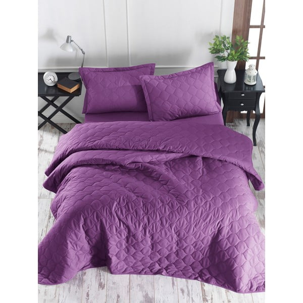 Violets kokvilnas gultas pārklājs ar 2 spilvendrānām EnLora Home Fresh, 225 x 240 cm