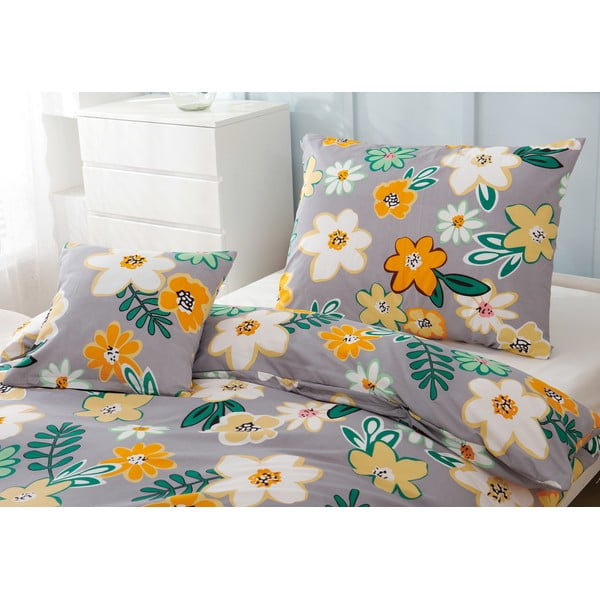 Oranža/pelēka vienvietīga gultas veļa no mikrosatīna 140x200 cm Grace – My House-image-3