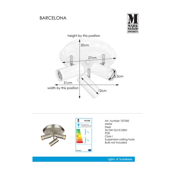 Sienas lampa sudraba krāsā Markslöjd Barcelona Tres-image-1