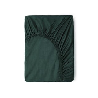 Tumši zaļš kokvilnas palags ar gumiju Good Morning, 160 x 200 cm