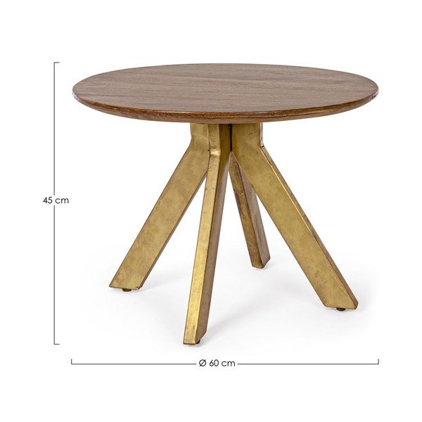 Zelta krāsas/tumša dabīga toņa mango masīvkoka apaļš žurnālgaldiņš ø 60 cm Sherman – Bizzotto-image-2