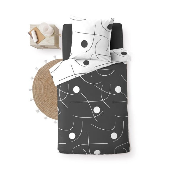 Balta/tumši pelēka vienguļamā mikrošķiedras gultas veļa 140x200 cm Sonate – douceur d'intérieur