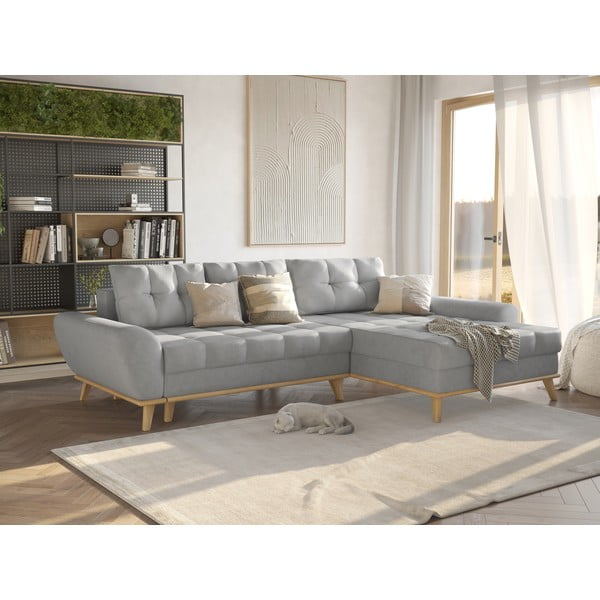 Gaiši pelēks salokāms stūra dīvāns (ar labo stūri) Balitco – Ropez-image-1