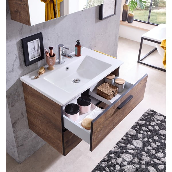 Brūns ozolkoka imitācijas piekaramais skapītis bez izlietnes 71x51 cm Set 374 - Pelipal-image-3