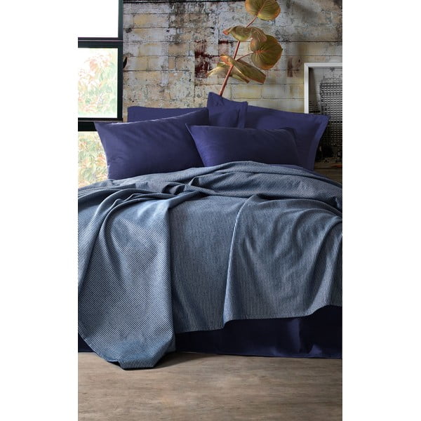 EnLora Home Deportes Tumši zils gultas pārklājs, palagu un spilvendrānu komplekts, 160 x 235 cm