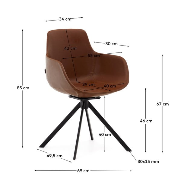 Konjakbrūni polsterēti ēdamistabas krēsli ar roku balstiem (2 gab.) Tissiana – Kave Home-image-4