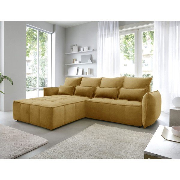 Dzeltens samta salokāms/ar uzglabāšanas vietu stūra dīvāns (ar kreiso stūri/ar zvilni) Campo – ELTAP-image-1