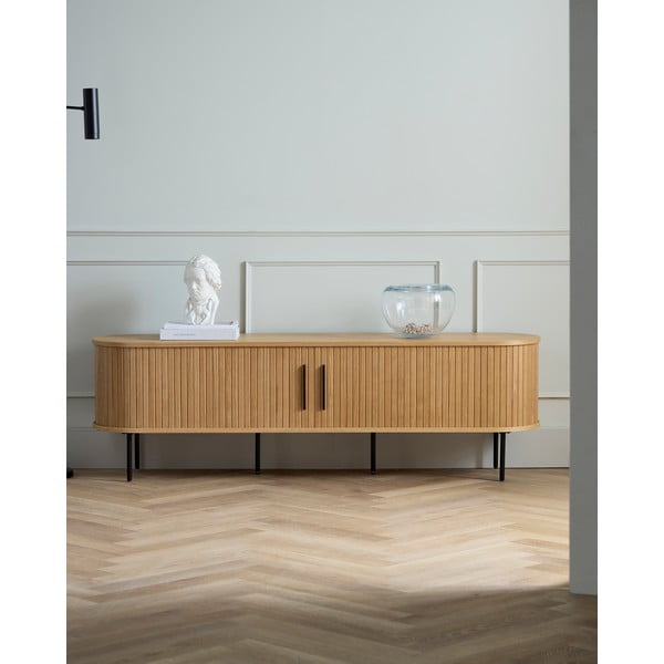 Dabīga toņa TV galdiņš ar ozolkoka imitāciju 56x180 cm Nola – Unique Furniture-image-1