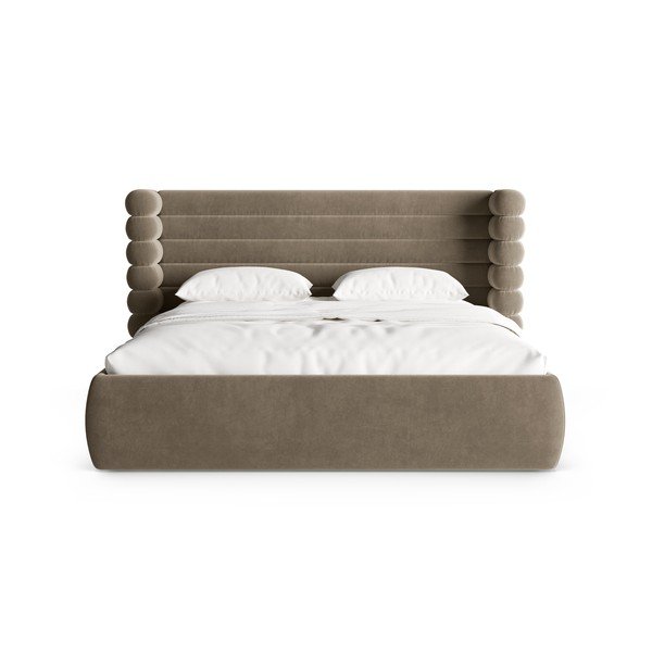 Pelēkbrūna polsterēta divvietīga gulta ar veļas kasti un redelēm 200x200 cm Mount – Micadoni -image-4