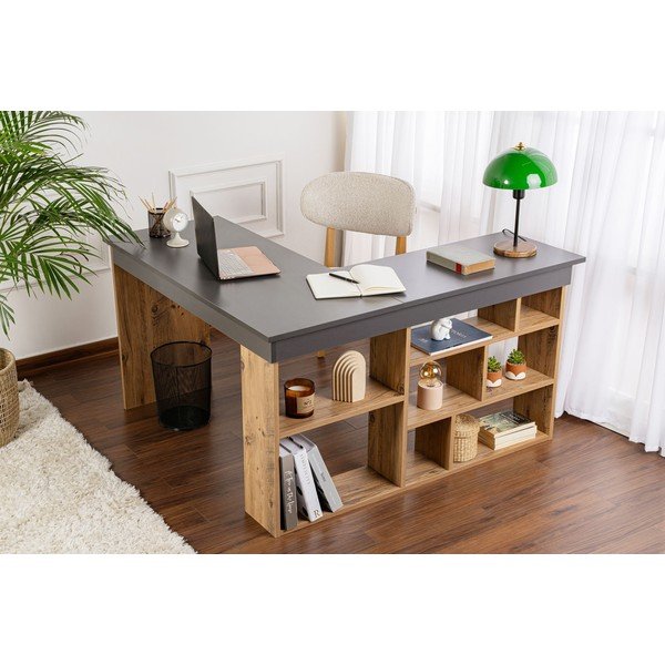 Darba galds ar priedes koka imitāciju 120x130 cm Vesper – Kalune Design-image-1