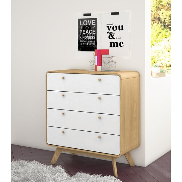 Balta/dabīga toņa augsta kumode ar ozolkoka imitāciju 80x88 cm Caitlin – Støraa-image-1